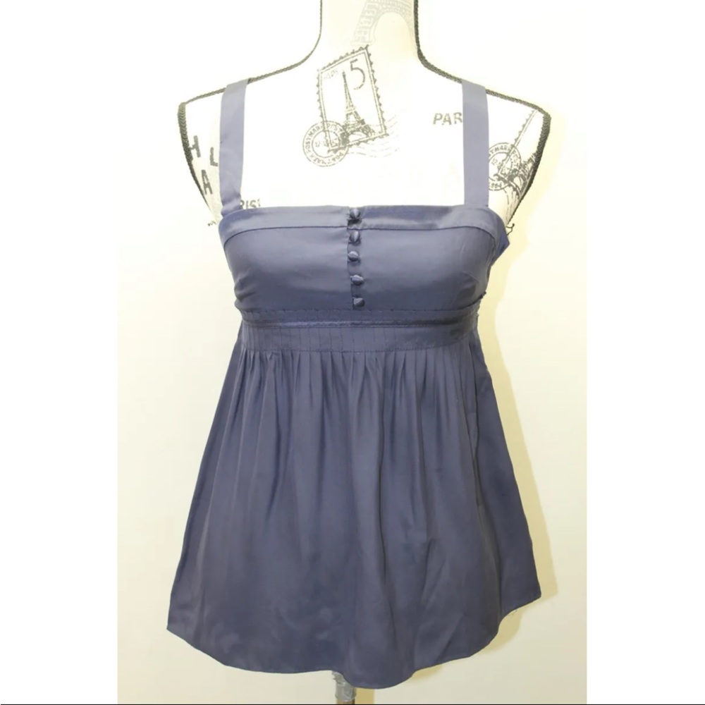 J Crew Blue 100% Silk Sexy Strap Blouse Summer Women Sz 0 Boho Chic Pleated
